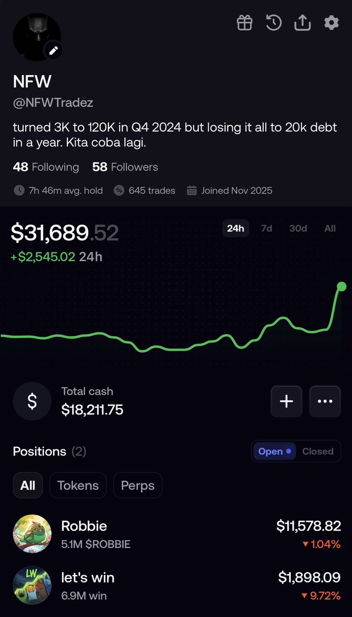 NFWTradez's tweet photo. Hi @seyong @fomo 

Watch my journey to get it all back, it’s called prestige. 

90K more, in due time. https://t.co/ACwKEF7YHq