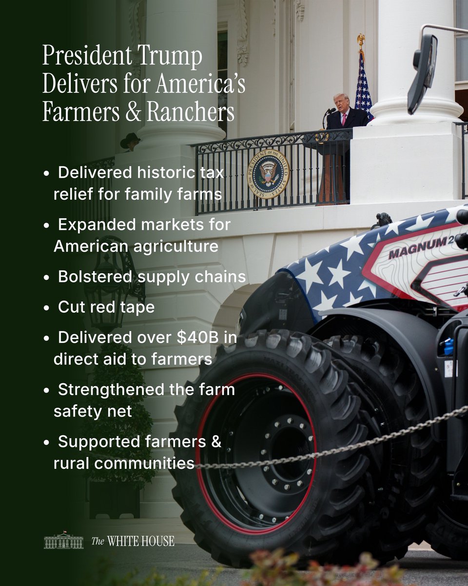 AlexWestwpck's tweet photo. From Day One, President Trump and the Admin have fought relentlessly for America’s farmers and ranchers. 💪

While there is more work to do, American agriculture is already seeing the results of that determined effort! https://t.co/YdLenuZdbL
