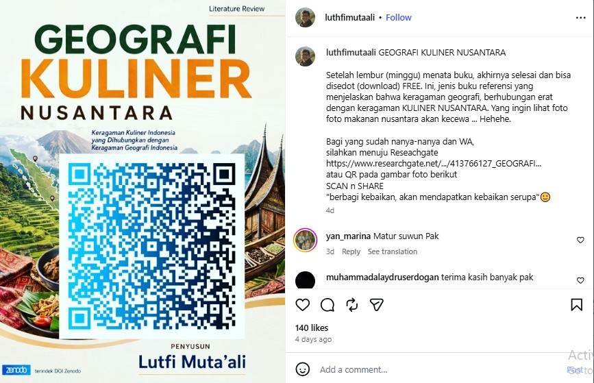 andinie's tweet photo. Bagi teman-teman yang berminat membaca-baca tentang keragaman kuliner yang dilihat melalui lensa geografi, sbb ada ebook yang dapat diunduh gratis di link https://t.co/S3z7lFVZ0R yang baru rilis beberapa hari lalu. Penulisnya berlatar belakang Geografi, Prof. Dr. Lutfi Muta'ali (UGM). Buku ini menurutku sangat menarik, hanya bagian daftar isi belum sempurna, hanya ditulis nomor sub bab saja. Dan, penulisan belum terlalu populer, masih banyak kekakuan dan istilah teknis. Tapi wajar, sebab ini sepertinya memang buku akademis