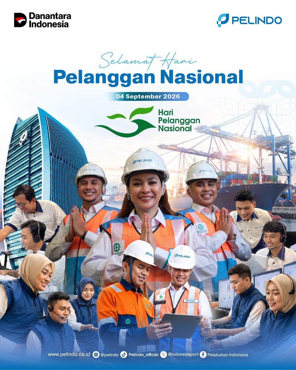 indonesiaport's tweet photo. Selamat Hari Pelanggan Nasional 2026.

Terima kasih atas kepercayaan yang telah diberikan. 

Setiap keluhan, masukan, dan saran dari pelanggan menjadi bagian penting bagi kami untuk terus meningkatkan kualitas pelayanan.

#HariPelangganNasional
#Pelindo102
#CustomerCarePelindo https://t.co/WZZFe69aSB