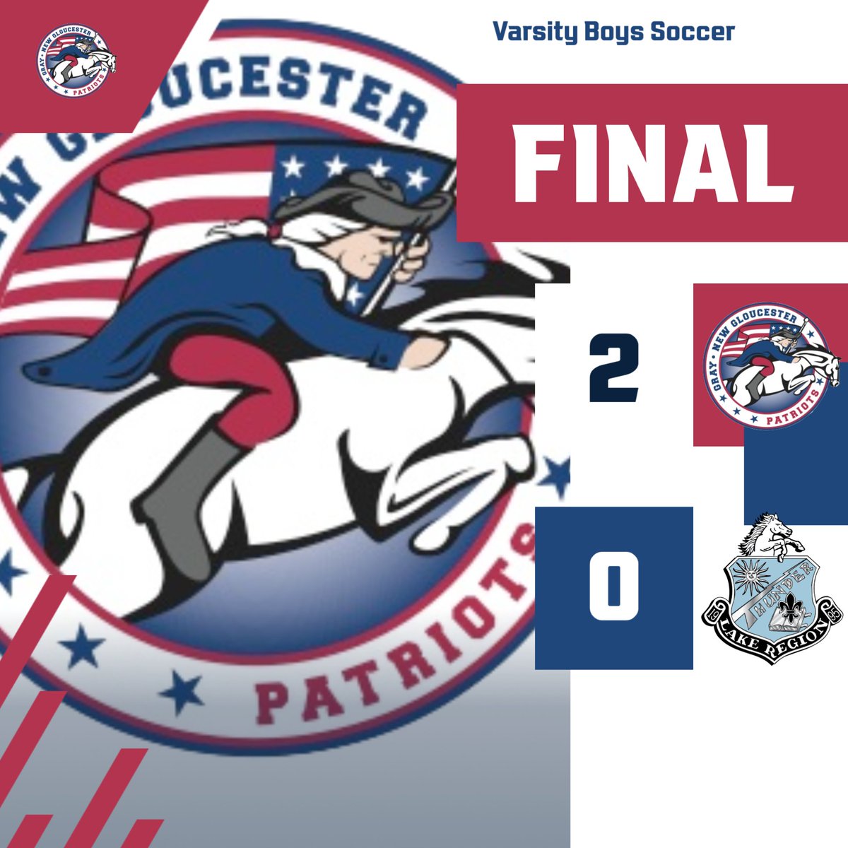 GNG_AD's tweet photo. The boys start the season 1-0 behind goals from Hobey Duffy and Logan Timmons! JV also won 2-0 tonight.

Congratulations to Josh King on his first win as varsity coach!

#PatriotPride https://t.co/VYEIT8AOZv