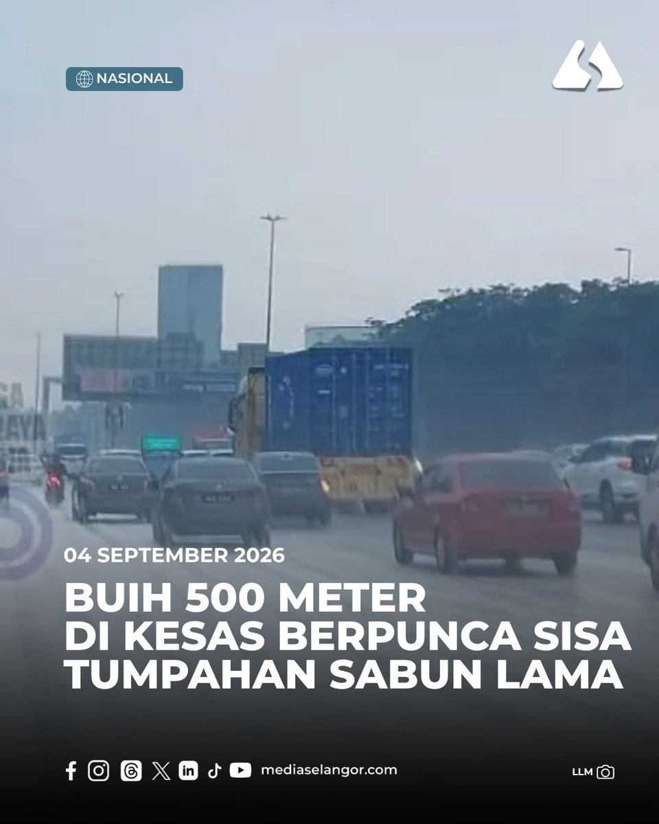 Media_Selangor's tweet photo. Kemunculan buih di Lebuhraya Shah Alam (KESAS) dari Kilometer (KM) 30 hingga KM30.5 arah Klang ke Kuala Lumpur semalam dipercayai berpunca daripada sisa tumpahan sabun.

Berita penuh: https://t.co/aABPejjBH1

#MediaSelangor #KESAS #Buih https://t.co/P6OTXfr4i8