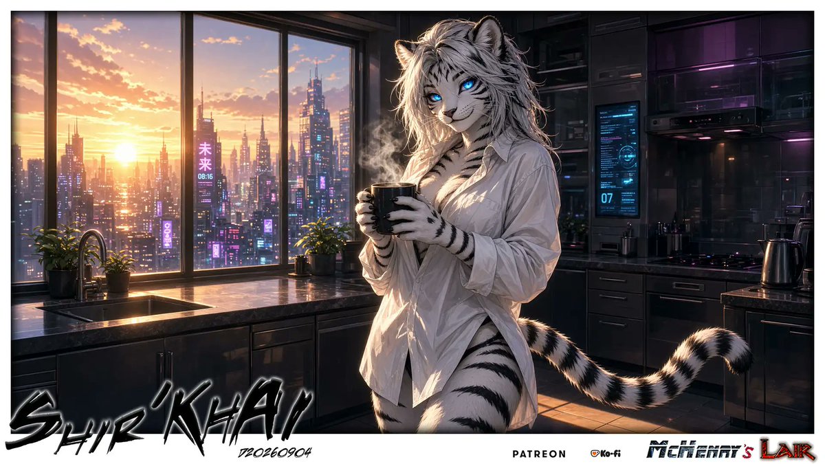 McHenrysLair's tweet photo. Morning coffee in Night City ... 
More coffee pictures : https://t.co/J19fG38B2u

#anthroart #furry #SupportArtistsArt catgirl Geek GenX Nerd Donate KoFi CoffeeLover #cyberpunk https://t.co/ooW2rxRQNM