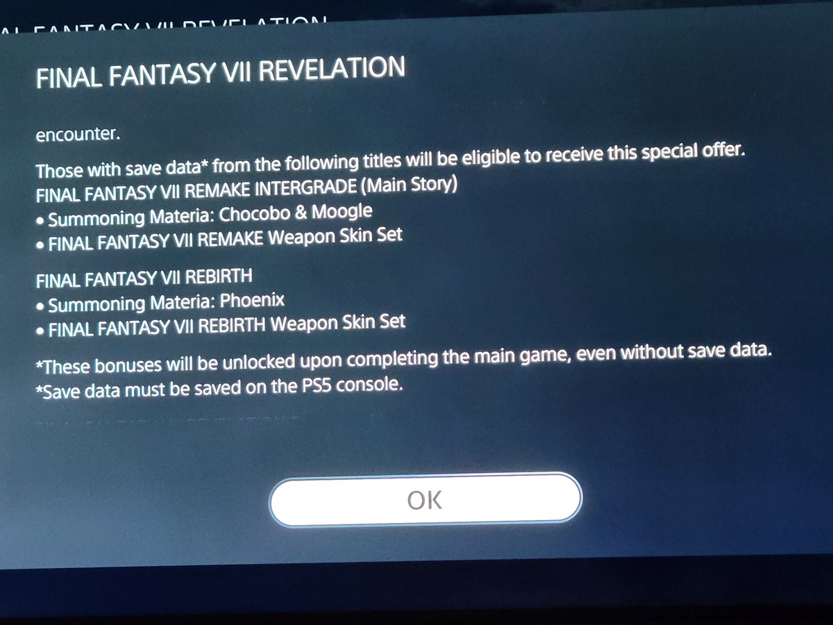 J19_Gaming89's tweet photo. If you own the games of Final Fantasy VII Remake and Rebirth and if you got saved data on those games on the same system you will play Revelation on, you get to have weapon skins from those games unlocked for the final game in the Saga!! 😳����🔥 https://t.co/vUK5T1pNih