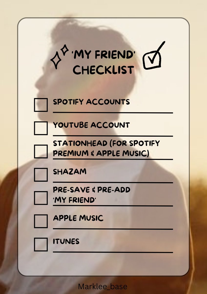 marklee_stream's tweet photo. D-5 ‘My Friend’ Checklist 

Be ready with all these apps in your device, MarkF! 

*Sign up with new account to get free trial. https://t.co/KpLLXoZLEO