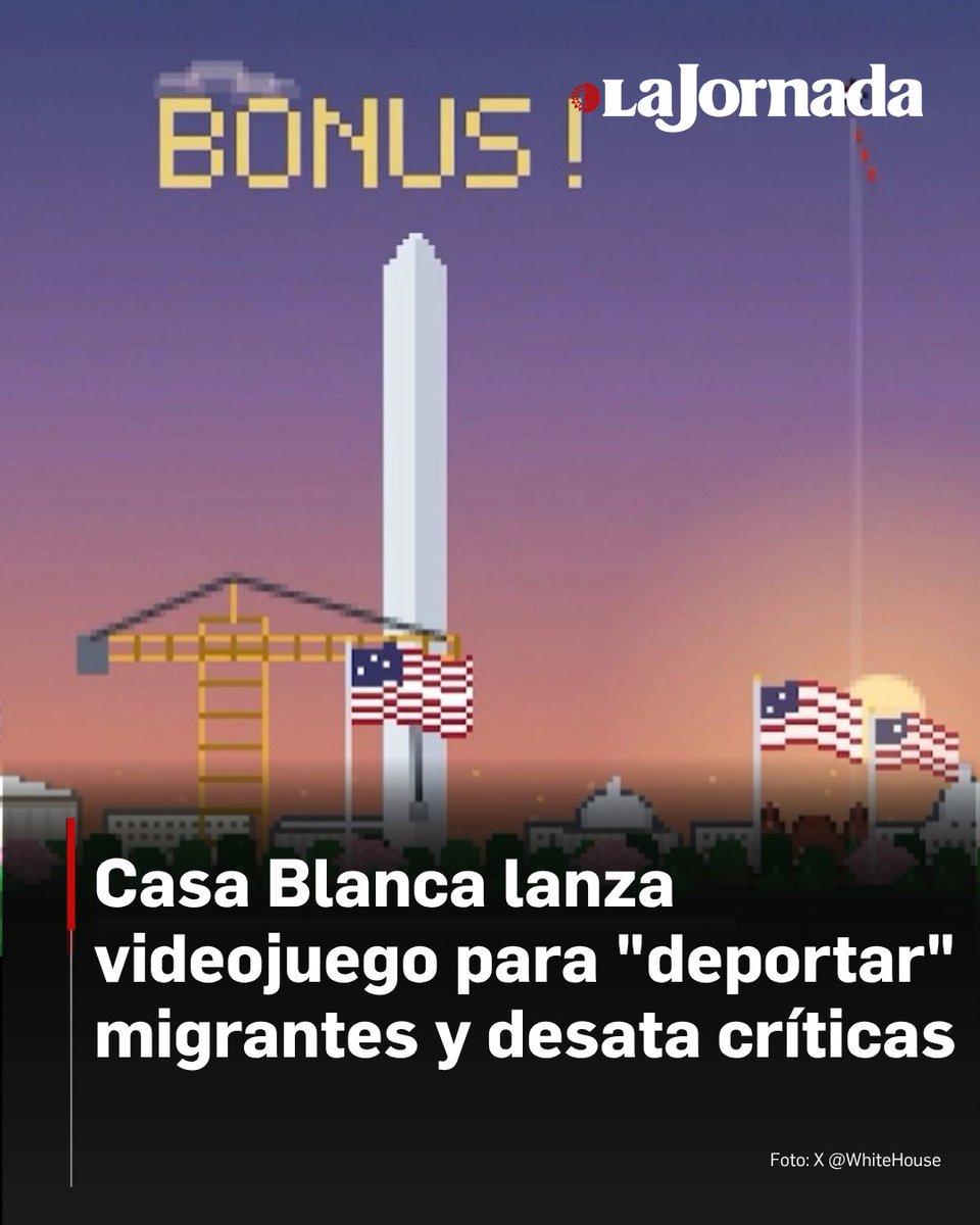 lajornadaonline's tweet photo. La Casa Blanca, que suele difundir contenido escandaloso sobre sus políticas anti-inmigratorias, lanzó un videojuego que representa la deportación de inmigrantes indocumentados.

Grupos de DHs criticaron su publicación, que se produce en un contexto en el que el gobierno de Trump intensifica su programa de detenciones y deportaciones masivas de migrantes. 

Lee la nota: https://t.co/Gn71d8zApI