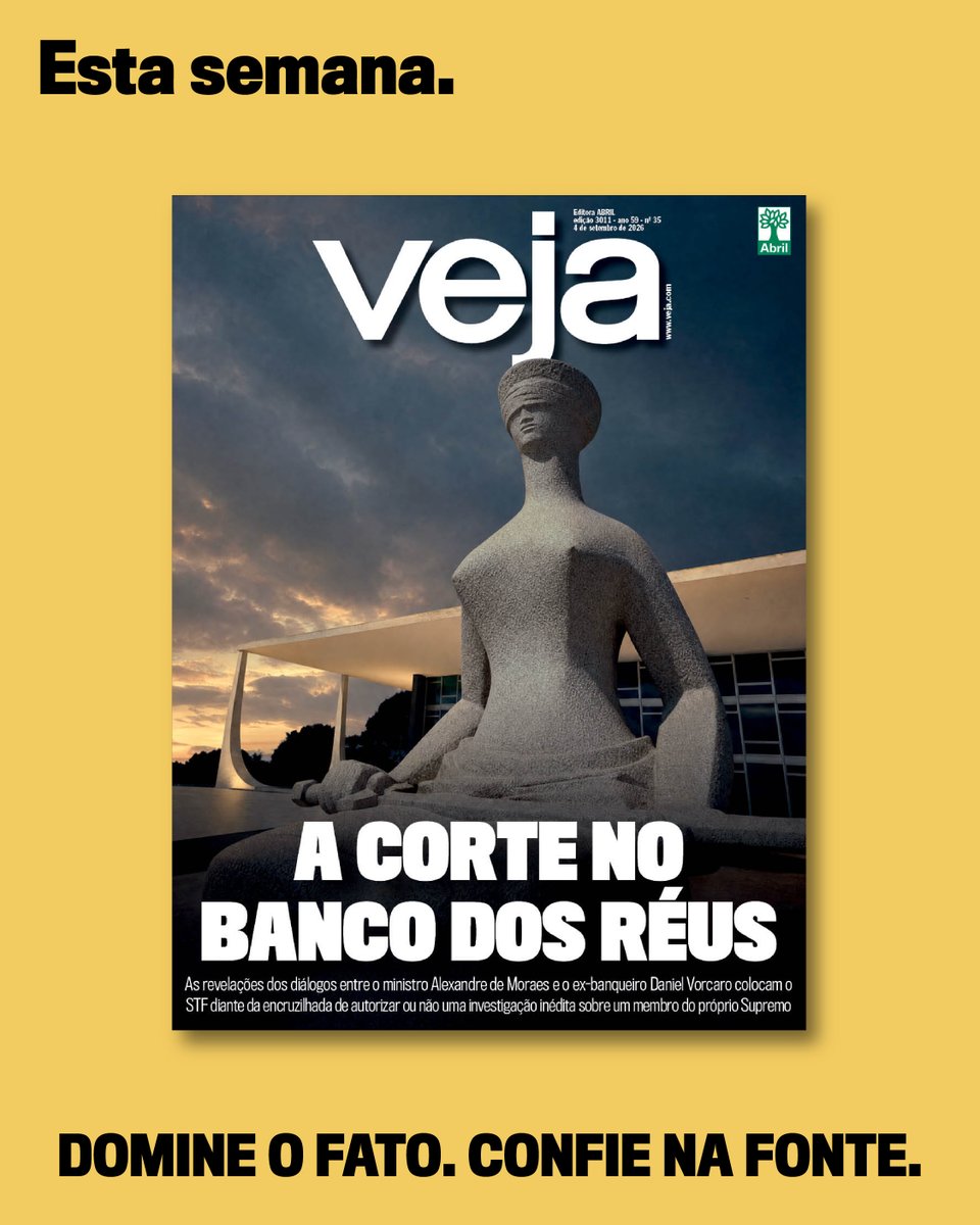 VEJA's tweet photo. As revelações dos diálogos entre o ministro Alexandre de Moraes e o ex-banqueiro Daniel Vorcaro colocam o STF diante da encruzilhada de autorizar ou não uma investigação inédita sobre um membro do próprio Supremo.

Leia a reportagem de capa desta semana: https://t.co/8yAvRBcCJs https://t.co/2r9cDH9ji2