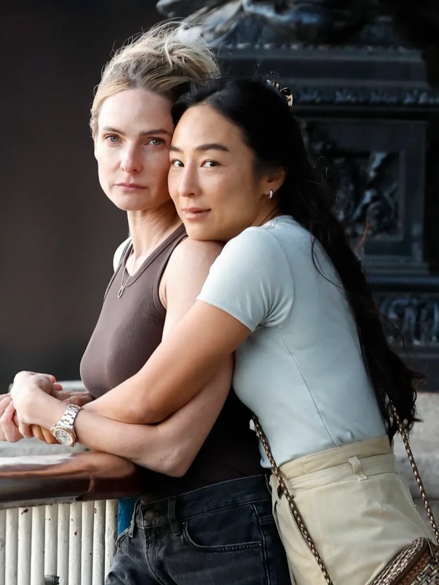 thepopwrld's tweet photo. #PopWorld: Rebecca Ferguson and Greta Lee seen filming an untitled lesbian rom-com in London. https://t.co/9qdAfCNno2