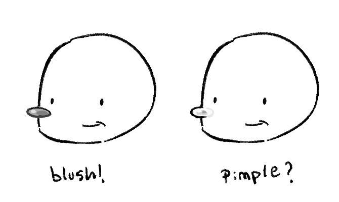 l0botm1z3d's tweet photo. some people make cartoony blush very similar to the skin and with no line that separates it from the skin, it ends up looking like a pimple and i think its a bit funny https://t.co/BCRhEtYHSa