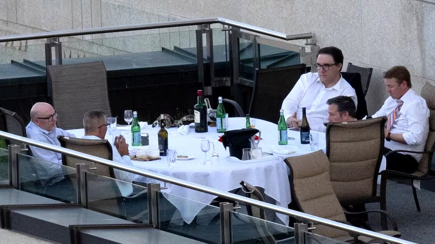 Martyupnorth's tweet photo. The famous 2021 “Sky Palace” patio photo shows a dinner on the Federal Building terrace in Edmonton with Premier Jason Kenney, Health Minister Tyler Shandro, Environment Minister Jason Nixon, Finance Minister Travis Toews, and two senior staff (Larry Kaumeyer and Pam Livingston).

Of the elected officials in that group, only Jason Nixon is still a sitting politician. He remains the UCP MLA for Rimbey-Rocky Mountain House-Sundre and is currently Alberta’s Minister of Finance.

The others are not:

Jason Kenney left the legislature in 2022, when his leadership review support was only 51%, and is no longer in elected office.

Tyler Shandro lost his Calgary-Acadia seat in the 2023 election.

Travis Toews did not seek re-election in 2023.

This photograph outraged a lot of people, including me.  Albertans were still facing distancing requirements, vaccine passports, travel restrictions, limits on restaurant patios, and other sacrifices.  MAny had lost their jobs, their livelihood, and even their lives. 

The gathering looked like the political class applying a different standard to itself: no masks, chairs closer than two metres, wait staff serving drinks. Combined with the location (made famous by another disgraced Alberta Premier) and the fact taxpayers funded the building, it read as hypocrisy and entitlement.  Leaders imposing rules they would not follow themselves.

No one was ever held accountable for stomping on our rights during COVID.  Kenney resigned, but that's not enough.  Now that entitled fuck is joining hands with the likes of Rachel Notley, Naheed Nenshi and Mark Carney in opposing Alberta independence.

Never forget who the real Jason Kenney is.