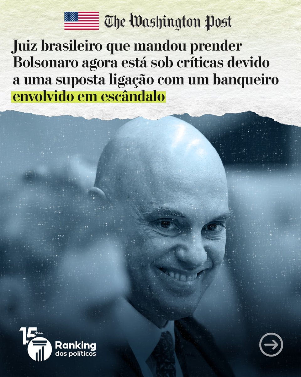 RankPolitico's tweet photo. O mundo repercutiu a vergonha nacional protagonizada por Alexandre de Moraes, ao receber mensagens de Daniel Vorcaro, que planejava fugir do país, e nada fazer a respeito. https://t.co/K3Oc0cL1Bo