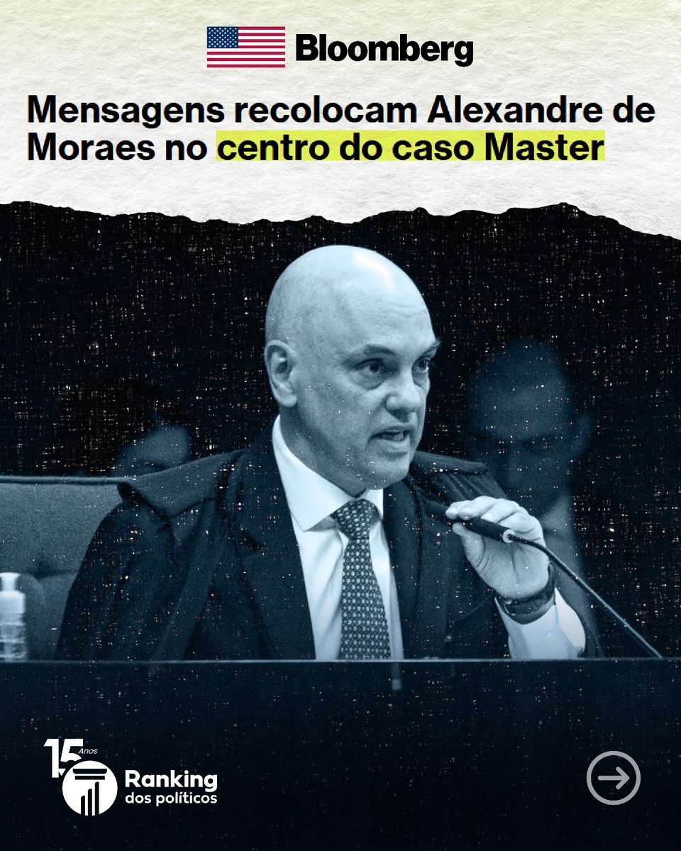 RankPolitico's tweet photo. O mundo repercutiu a vergonha nacional protagonizada por Alexandre de Moraes, ao receber mensagens de Daniel Vorcaro, que planejava fugir do país, e nada fazer a respeito. https://t.co/K3Oc0cL1Bo