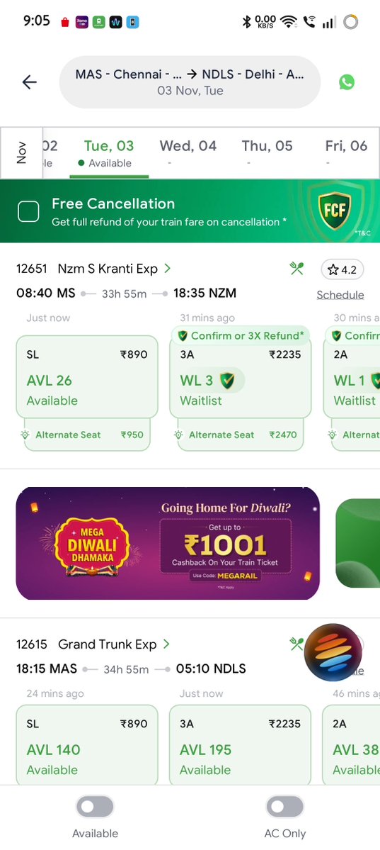 ArgDip's tweet photo. @ConfirmTKT I now have screenshots showing the exact issue on the same train, 2 days later—with the same 26 seats shown as available and the same RLWL 4 count. Stop blaming IRCTC, acknowledge your error, and refund my money. https://t.co/P4ULcbl8J1