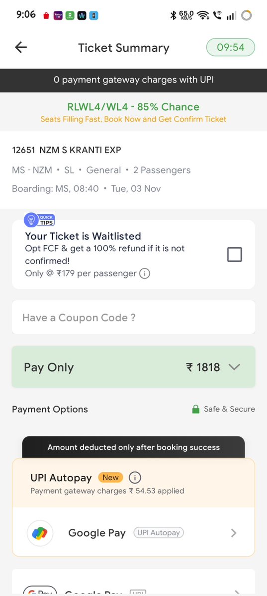 ArgDip's tweet photo. @ConfirmTKT I now have screenshots showing the exact issue on the same train, 2 days later—with the same 26 seats shown as available and the same RLWL 4 count. Stop blaming IRCTC, acknowledge your error, and refund my money. https://t.co/P4ULcbl8J1