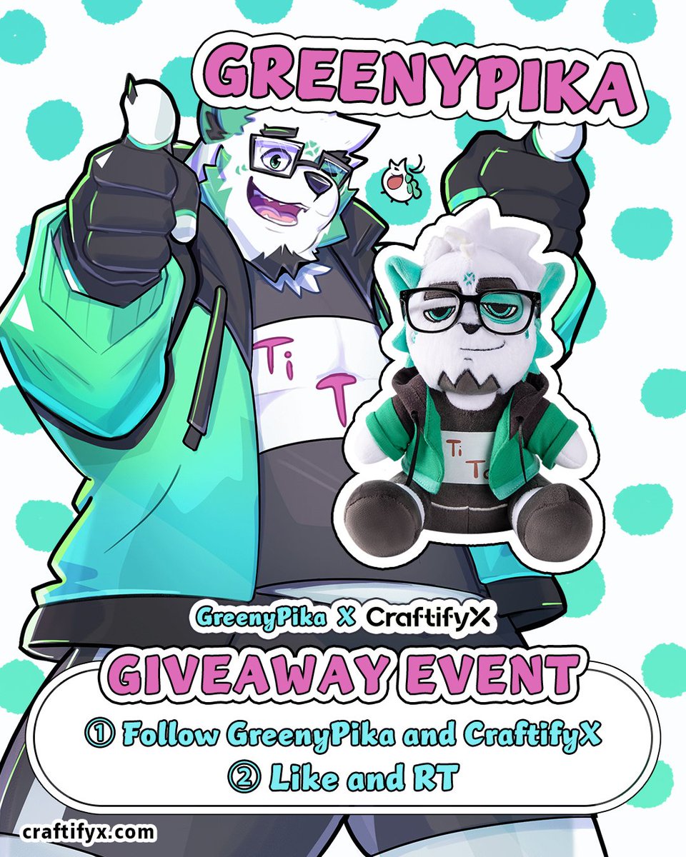 GreenyPika's tweet photo. 🐼 GREENYPIKA PLUSH GIVEAWAY! 💚

How to enter:
① Follow me &amp; @craftifyxco!
② Like &amp; RT this post
③ Reply with your ref sheet and I'll draw the winner's sona and the plush together!

(Shipping fee not included!)
⏰ Ends on September 12, 2026! ⏰ https://t.co/jeQ1es6Afz