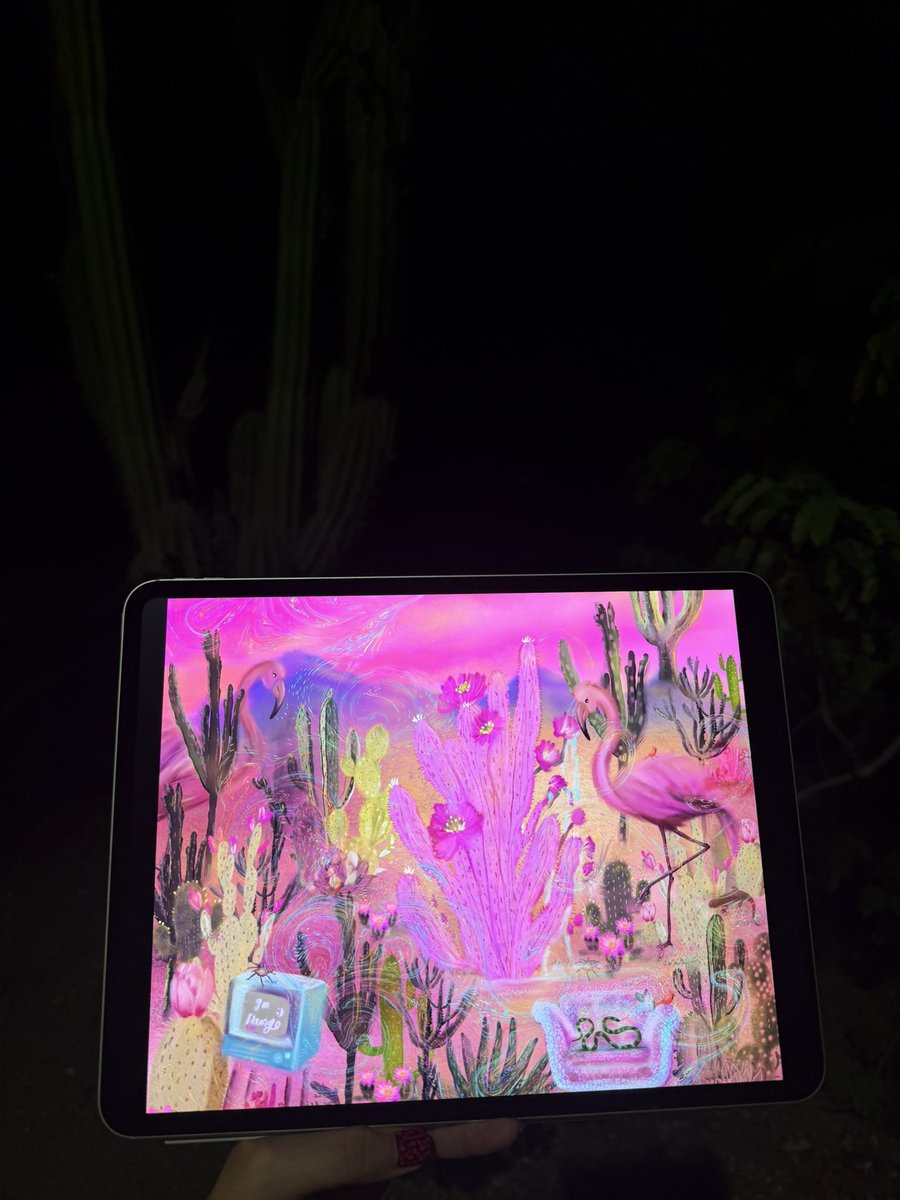firoozeh_solati's tweet photo. Night ✨🦩

Let’s learn from the cactus:
it grows through the harshest conditions
and remains beautiful. 🌵✨😊

~ P.S. This piece is still available after 2 years, and I honestly don’t care when it sells. Either way, it has already become real.🌵🦩
It was originally on Foundation, but now it’s on objkt.🦩