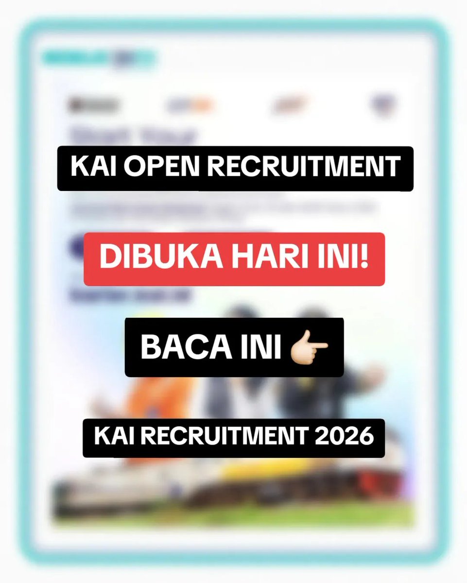 MenujuBUMN's tweet photo. 🔥 HARI INI KAI OPEN RECRUITMENT!

Segera siapkan berkasmu!

Yang mau Bahan belajar 
Cek di bio ✅

#kai
#keretaapiindonesia
#loker
#freshgraduate #rekrutmen

Bahan Belajar
Review/Spill/FR
Kisi-Kisi
Soal 
EBook
Kerja BUMN
Karir kai https://t.co/TUrZSmB5De