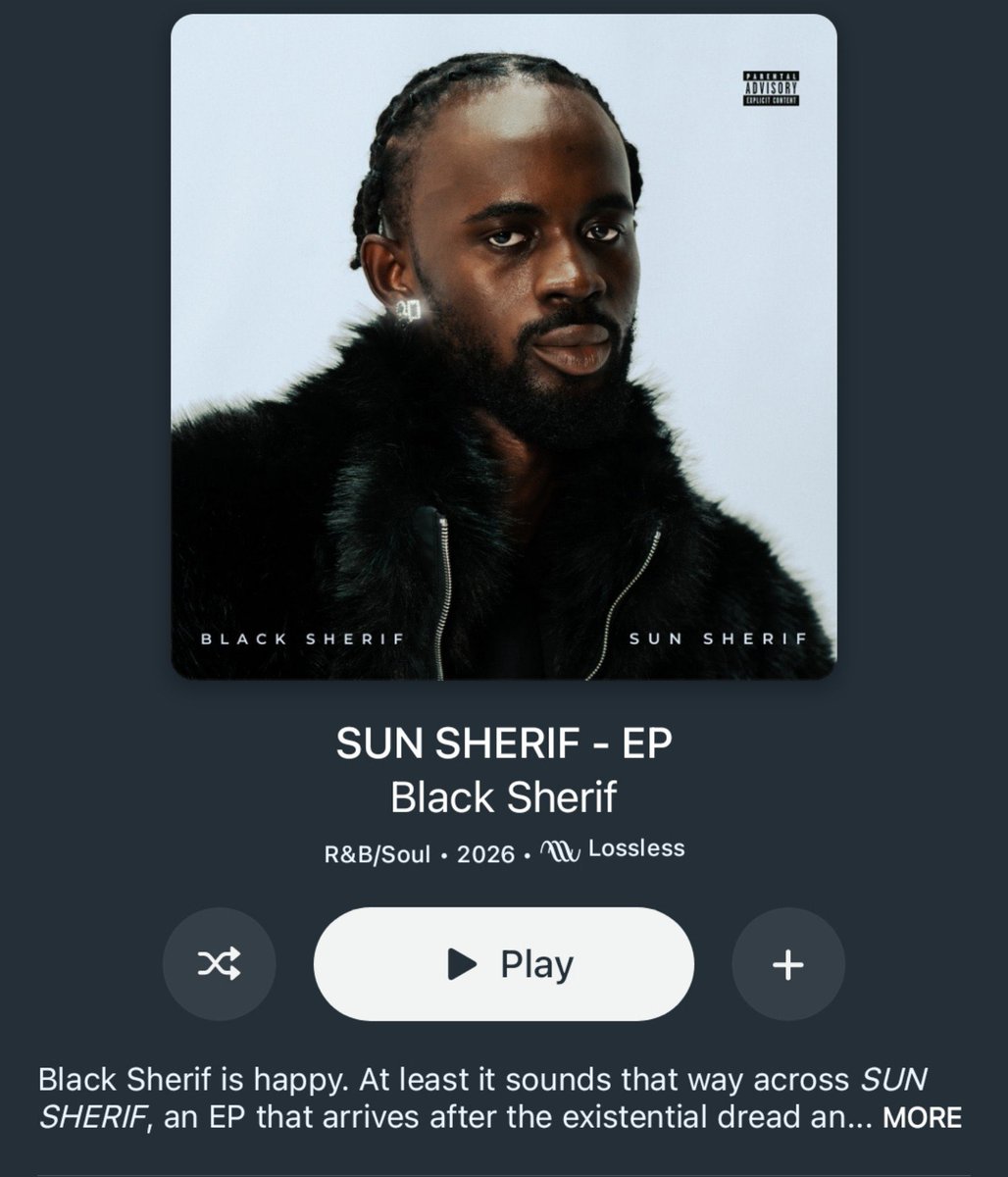 Afrobeatdaily's tweet photo. 🚨 OUT NOW 🚨

👤 BLACK SHERIF
📀 SUN SHERIF — NEW EP 🌞🔥 https://t.co/dIlIZI28VR