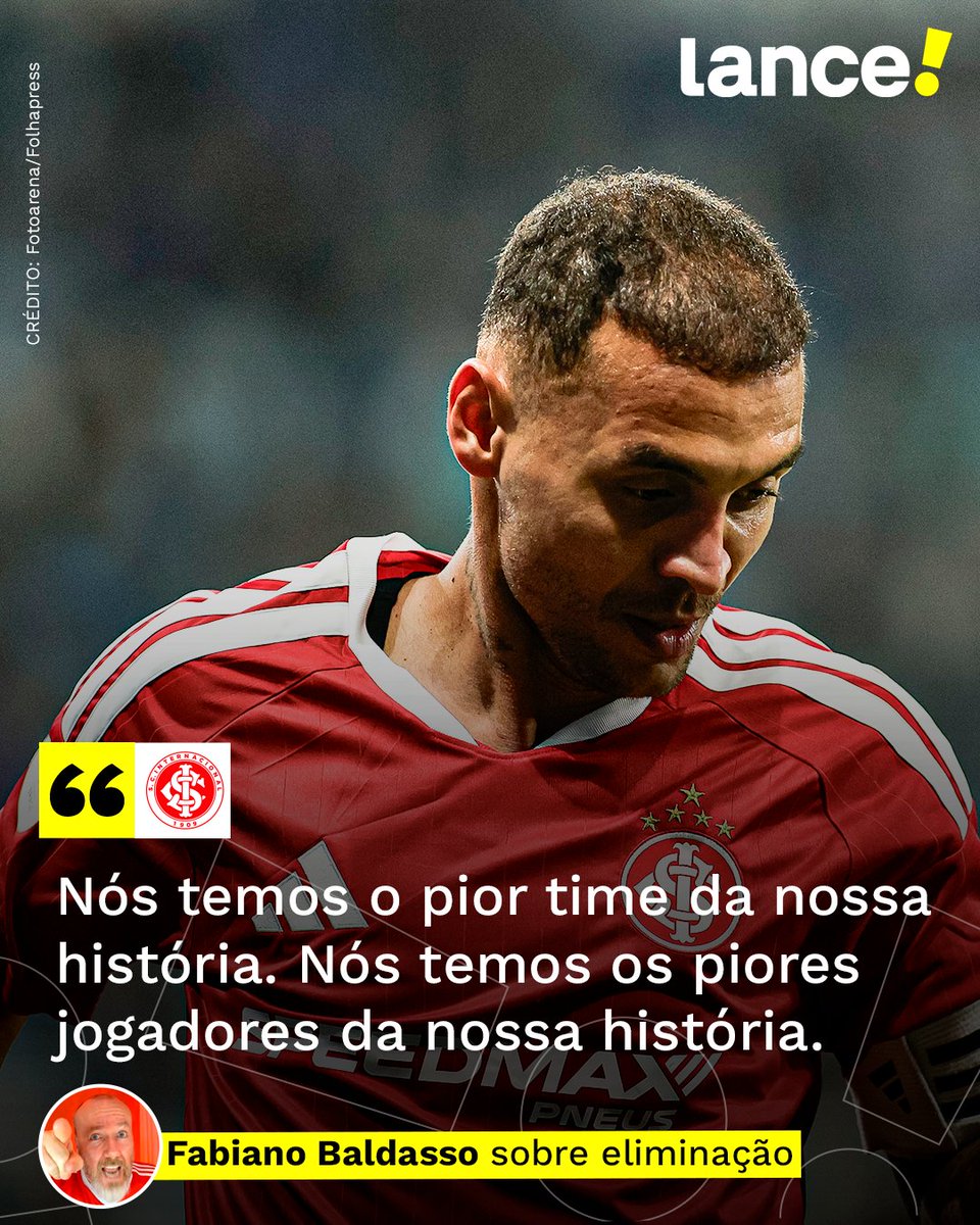 lancenet's tweet photo. NADA SATISFEITO! 🗣️🔴

Após a eliminação na Copa do Brasil, o influenciador Fabiano Baldasso criticou o elenco do Internacional. Segundo ele, a equipe é a pior da história da instituição!

Concorda com ele, torcedor?

#redes6 #LanceInforma https://t.co/QECUehMQ6S