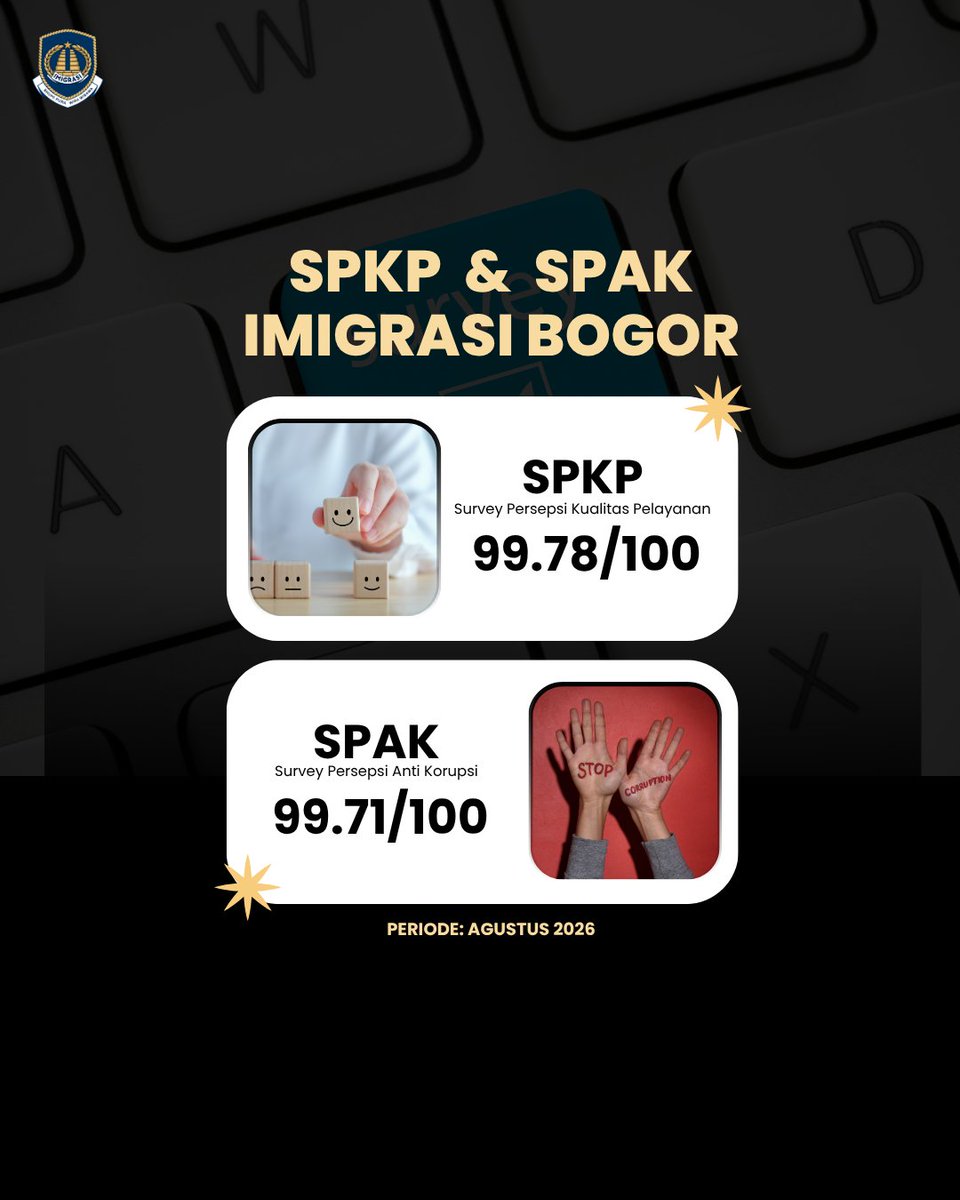 ImigrasiBogor's tweet photo. Berikut adalah hasil SPAK dan SPKP Kantor Imigrasi Bogor bulan Agustus 2026
#kemenimipas #hendarsammarantoko #imigrasiuntukrakyat #imigrasijabar #imigrasibogor https://t.co/kLn3ysJNgE
