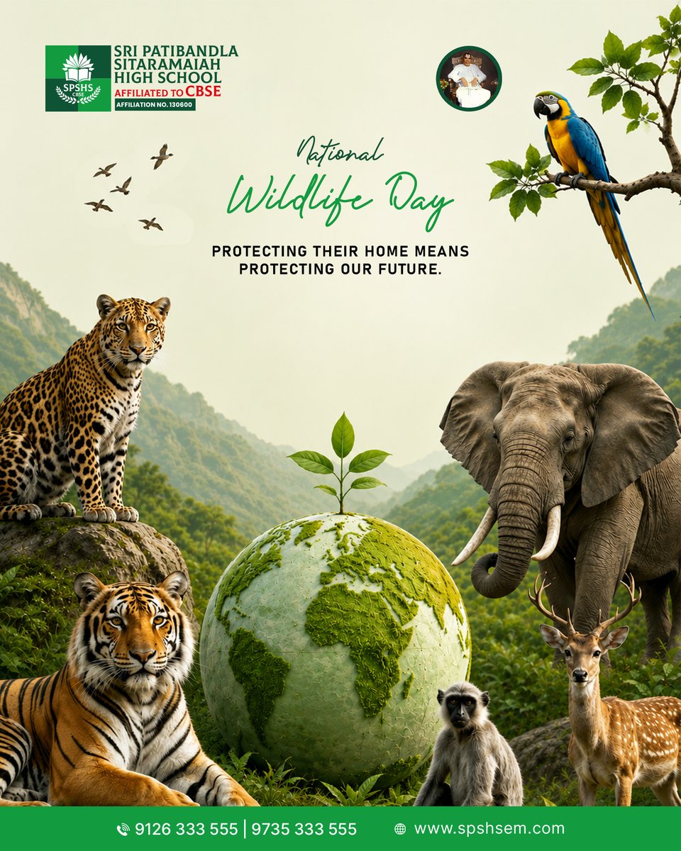 cbsesps's tweet photo. This National Wildlife Day, let’s protect forests, preserve habitats and respect the incredible wildlife that makes our planet thrive. Together, we can safeguard nature today and create a greener, healthier future for generations to come. 🌍
#spshs #NationalWildlifeDay https://t.co/VlutI9AsOE