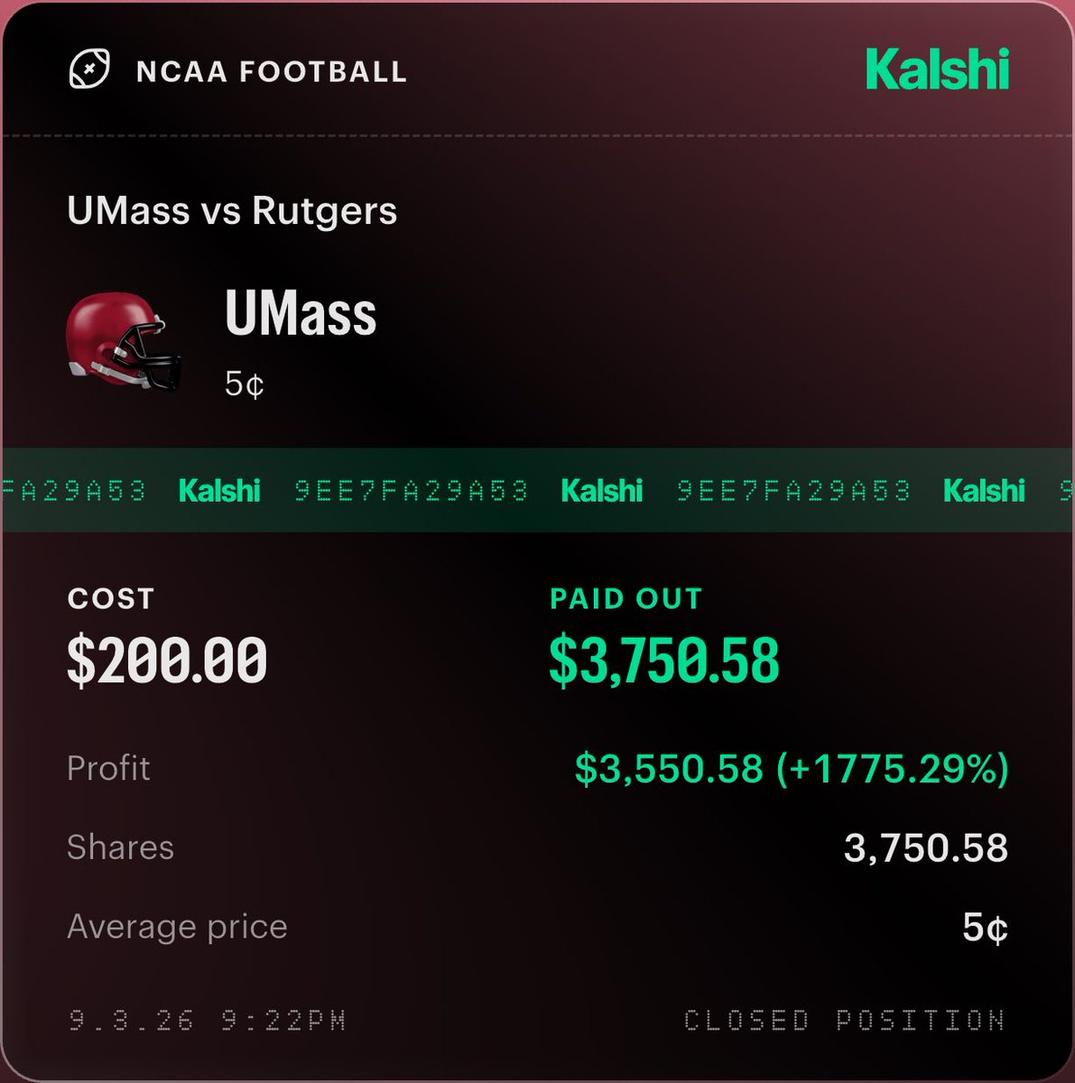 BBABillyBad's tweet photo. UMass ML definitely did their big one I bought in at +1700 ☝🏾 https://t.co/kAM03W4pWP