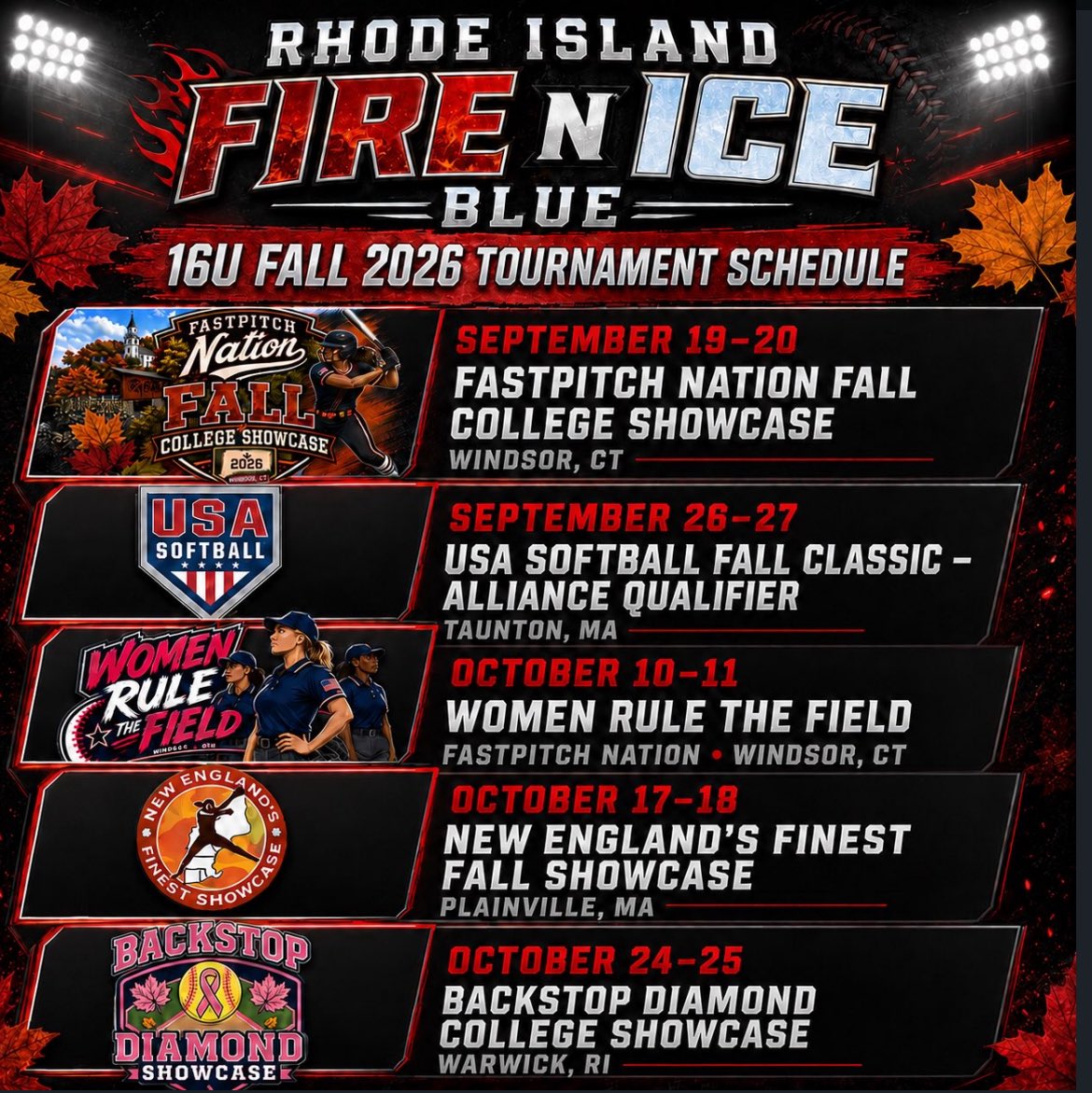 KaylaMartin_30's tweet photo. Fall schedule !! Can’t wait to get started with @FireNIceQuinn !! 💙❤️
@fire_ri @CoachFons_Brown @PrepSoftball @ExtraInningSB @CoastRecruitsSB @TopPreps @SBRRetweets https://t.co/fpyLEnKd6V