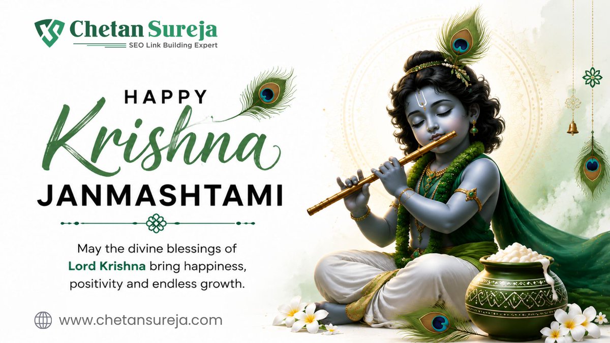 chetansureja's tweet photo. 🦚 Happy Krishna Janmashtami! 🦚

“Wisdom creates the right path, and strategy leads to success.” May Lord Krishna’s guidance bring growth, positivity &amp; new opportunities. Wishing you peace, prosperity, and success. 🙏

— Chetan Sureja

#KrishnaJanmashtami #DigitalGrowth https://t.co/73wjZuPP1k