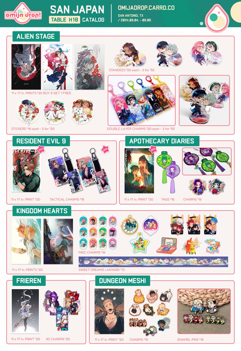 Lowarghh's tweet photo. San Japan catalogue is here! Now organized by fandom 😂 does categorizing by fandom make it easier to view? 

LN and I will be shilling stuff from our studio at table H18!! Thanks for looking! 
#sanjapan2026 #sanjapan https://t.co/AcSSbqQOcs