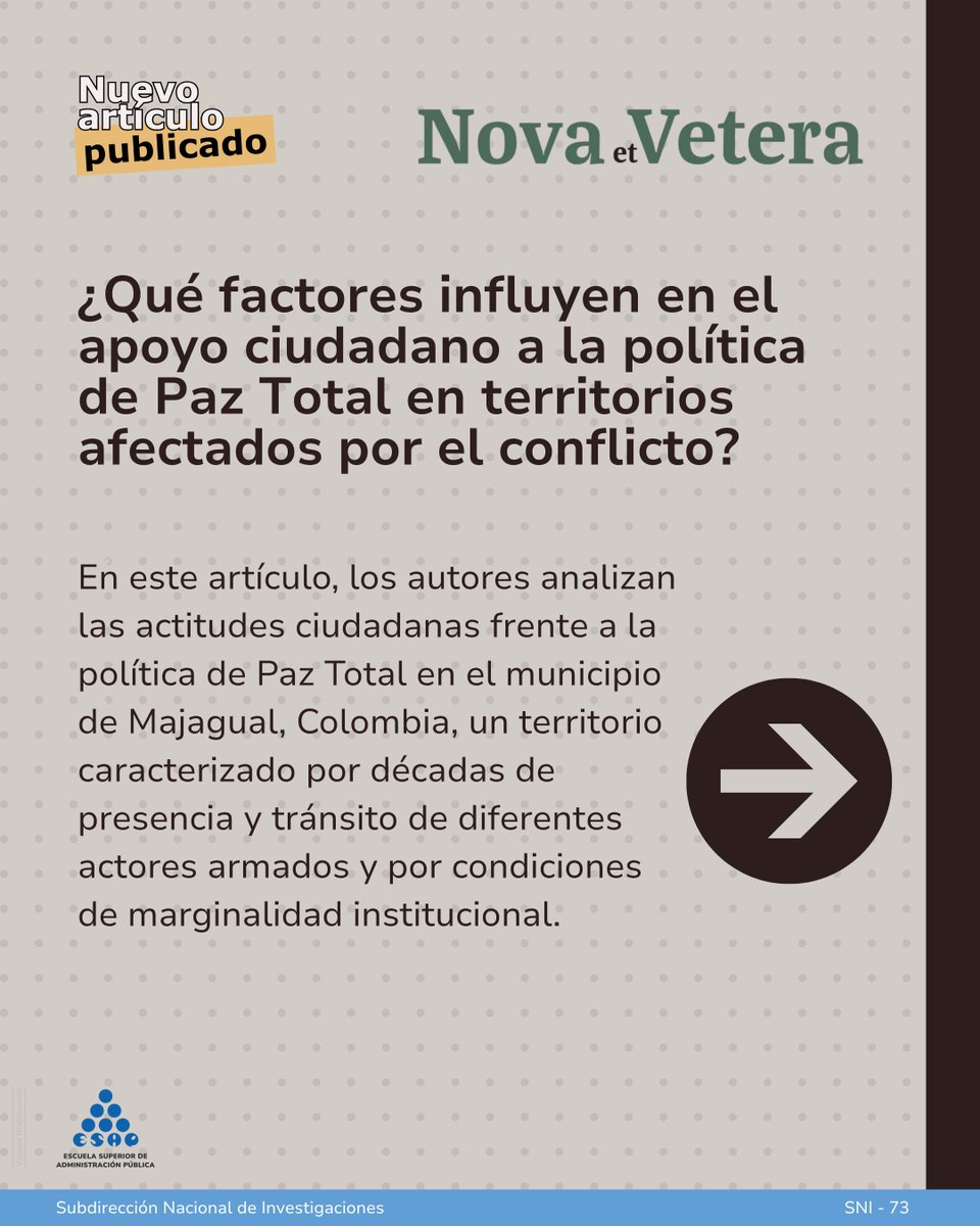ESAPOficial's tweet photo. 📒 #ArtículoPublicado NeV: Actitudes ciudadanas sobre la política de Paz Total en un corredor de actores armados (Majagual, Colombia, 2022-2023).

Consúltalo en: https://t.co/IM5JesrEAf https://t.co/H5ZFRKWmAx