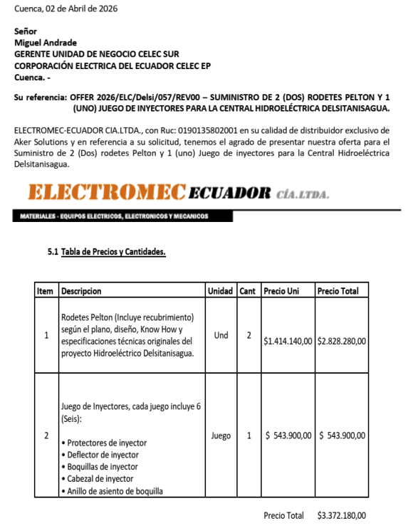 christianzr's tweet photo. El #Sercop acaba de aprobar bajo régimen especial la compra de repuestos para la central hidroeléctrica Delsitanisagua. Un juego de dos rodetes mas inyectores, pernos y tuercas por un valor de $6.131.180 a la empresa Electromec, que es parte del grupo #Covalco. El costo del contrato es muy extraño porque apenas en abril de este año esa empresa presentó una propuesta de $3.372.180. Es decir, en apenas 2 meses se encareció $2.759.000. Se trata de un aumento imposible, injustificable y prácticamente está bendecido.
No queda allí: la empresa que anteriormente había dotado de repuestos similares a la central Delsitanisagua ofertó $2.961.999 y con mejores términos de entrega. Es Southern Electric Power Company, representante de la china
Shenyang Getai Hydropower Equipment Co.
Delsitanisagua es una central que posee equipamiento chino y esta vez se busca repuestos distintos a esa línea. #CELEC #Delsitanisagua #Electromec
