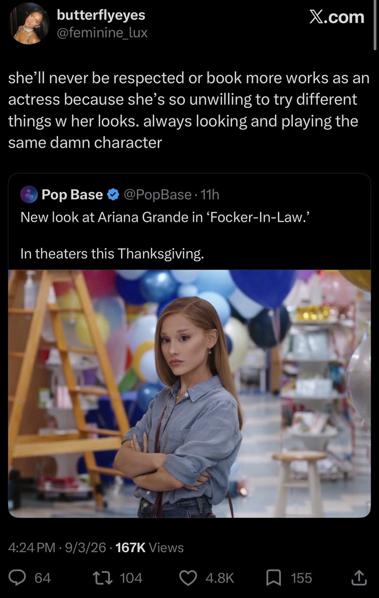 rollymollykd's tweet photo. The concept of the film industry not taking Ariana seriously because she didn’t drastically change her appearance for the 4th installment of meet the parents https://t.co/XcCvm3iQSz