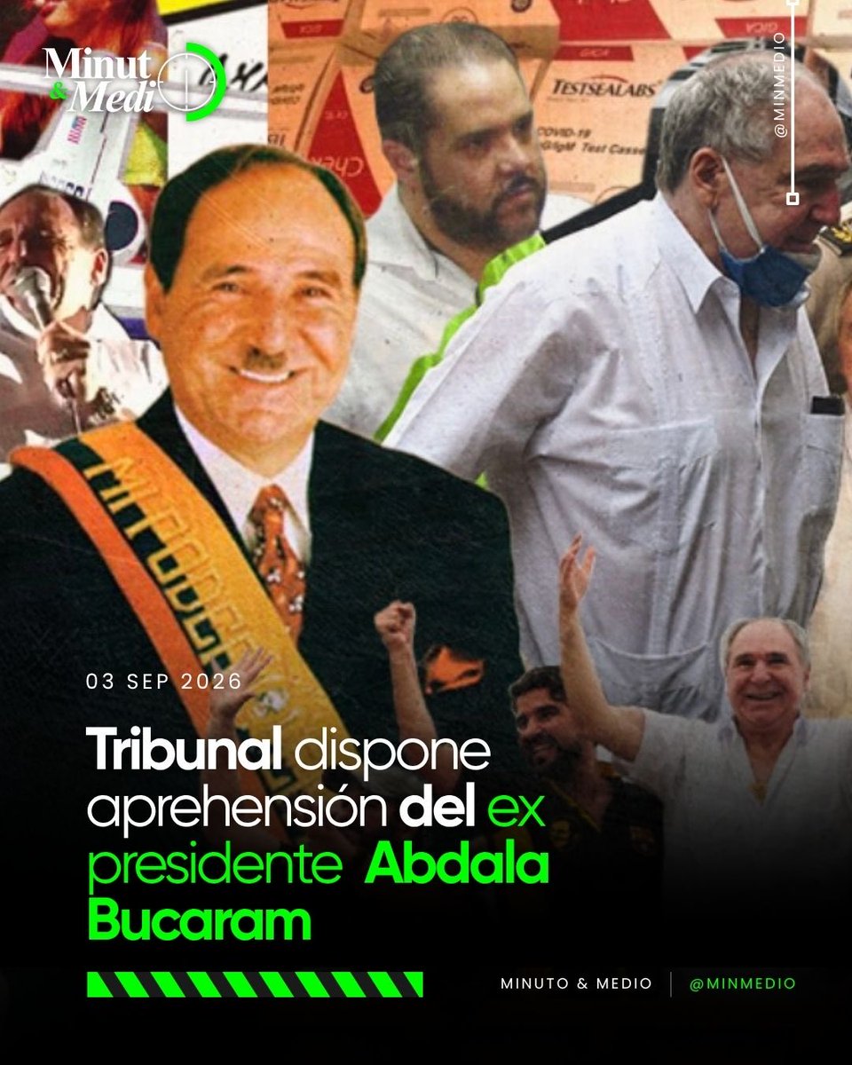 MinMedio's tweet photo. 🟢#ATENCION •El Tribunal dispuso la aprehensión del expresidente Abdalá Bucaram la noche de este 3 de septiembre. La medida se tomó luego de que Bucaram no asistiera a su audiencia de sentencia.

Esta fue la sexta ocasión en la que el exmandatario no acudió a la diligencia. La decisión judicial marca un nuevo episodio dentro del proceso que enfrenta Bucaram.