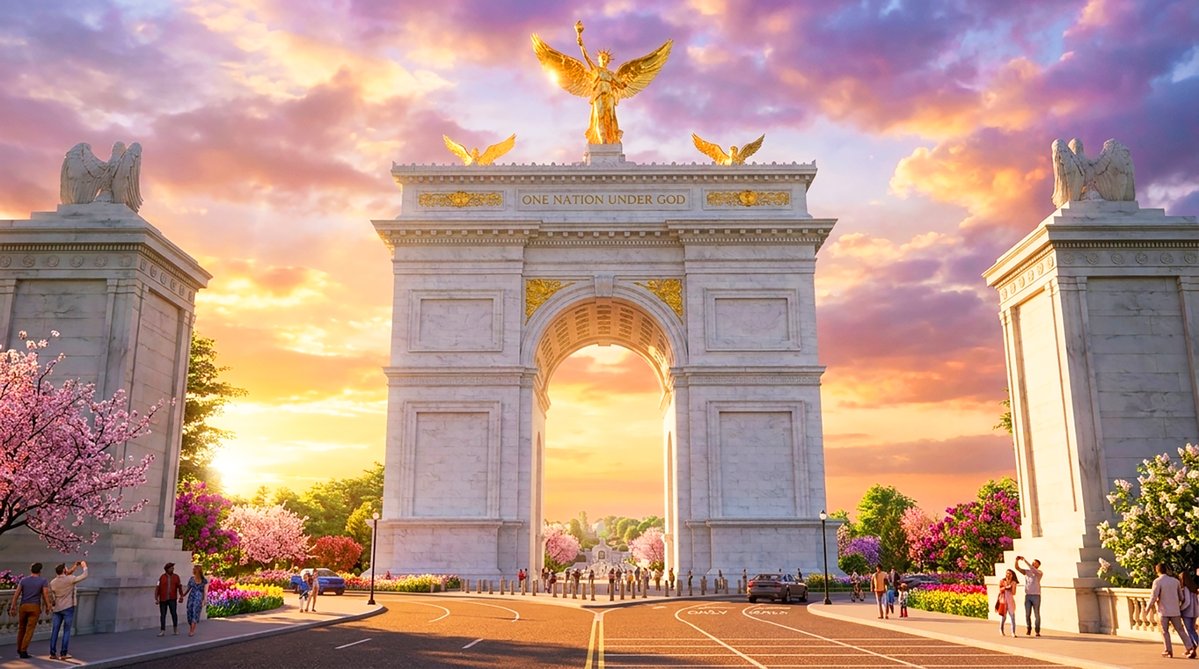 PapiTrumpo's tweet photo. OUR BIG BEAUTIFUL ARC DE TRUMP IS OFFICIALLY A GO!!!😎🇺🇸🥳🥳🥳 https://t.co/hYbGRRoh59