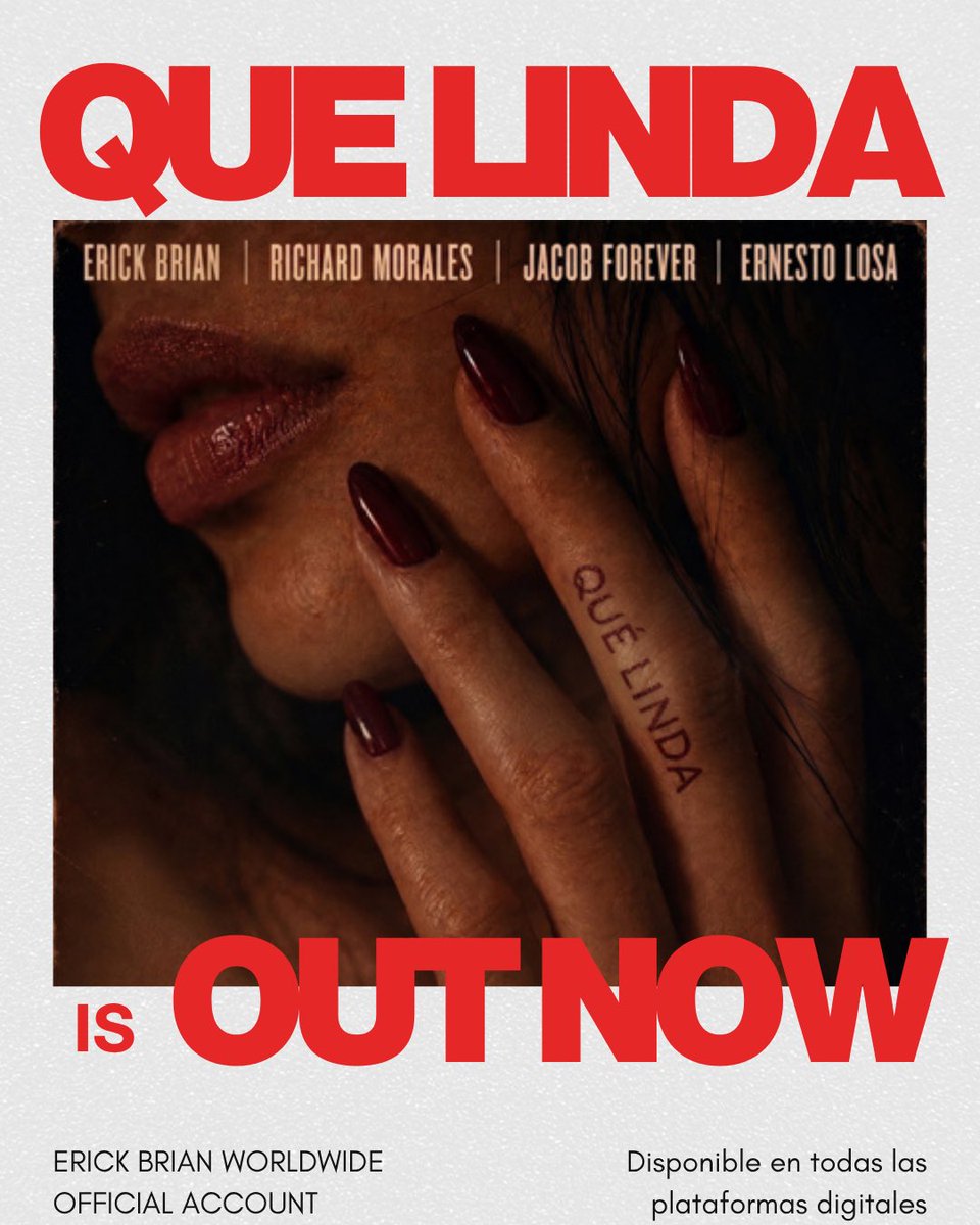Erickbrianwwofc's tweet photo. ya podemos disfrutar de “Qué Linda”! 🌎❤️‍🔥 @ErickBrianColon 

Ya está disponible en todas las plataformas digitales. 🎧🎶

Dale play y disfrútala desde cualquier parte del mundo.

#ErickBrian #Worldwide #EBWorldwide #QueLinda #NewSingle https://t.co/P9NtyIa4cv