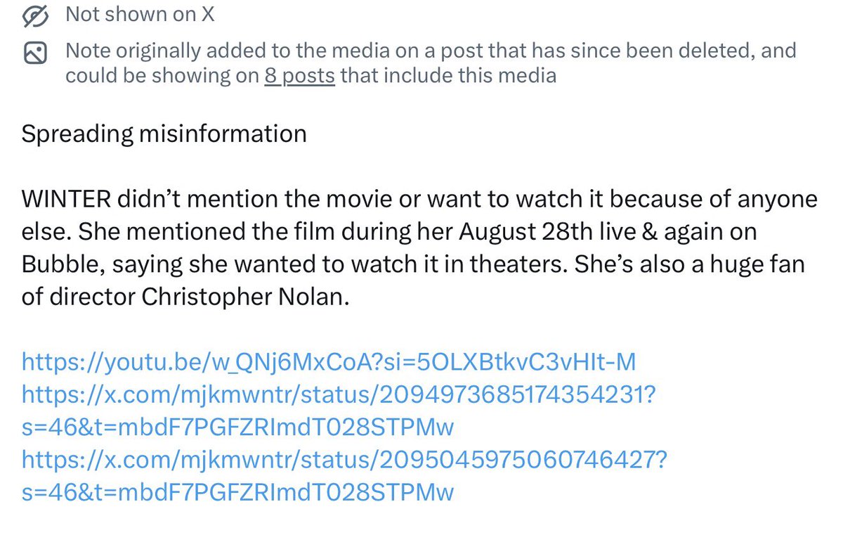 winterfuyu0101's tweet photo. COMMUNITY NOTE!🚨

https://t.co/EC9P02MuZJ

Please rate cnote &amp; help stop misleading information that tries to connect everything W does to “*” based on shipping assumptions.

Let’s get the Note visible so others can see the correct context instead of misinformation. https://t.co/qPzvK1lcH6
