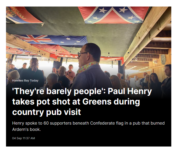 KyleDChurch's tweet photo. Reporters owe it to the NZ public to stop using euphemisms like "unusual" or adding 'humanising' details to soften what these public figures are doing - associating with extremists and calling their political opponents "barely human". This is very clearly fascist behaviour. https://t.co/byJq37YLTs