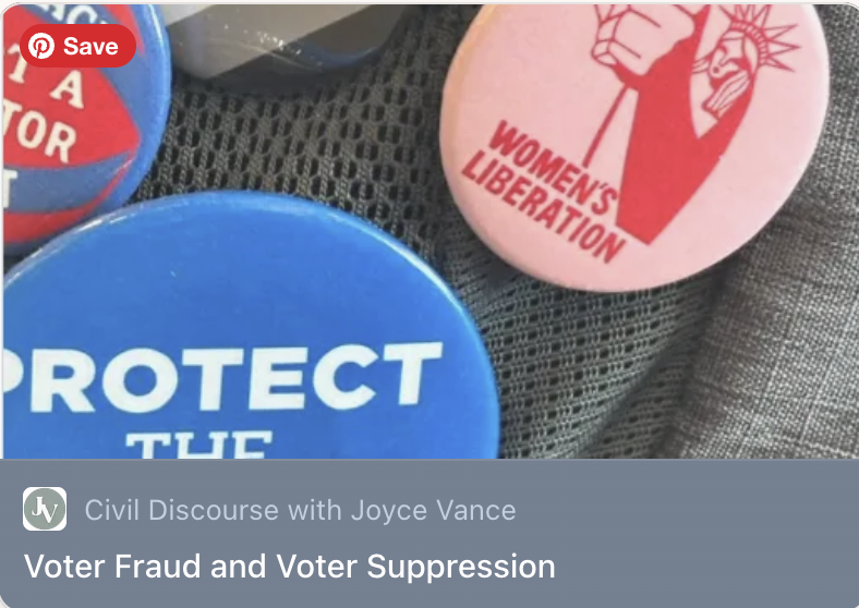 JoyceWhiteVance's tweet photo. Voter Fraud and Voter Suppression https://t.co/pGRkS8RHky https://t.co/kPetaTzYeN