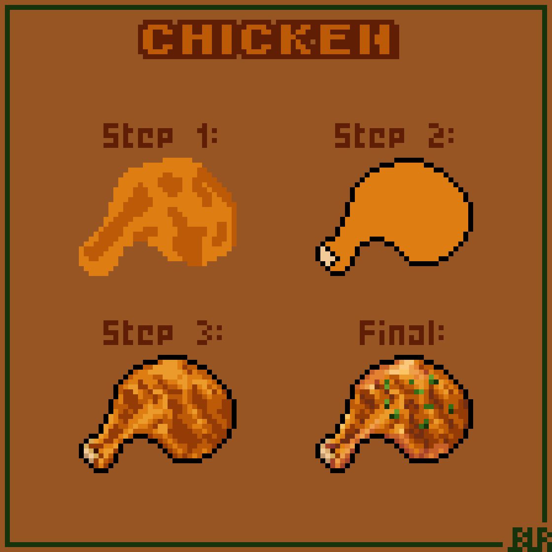 jblrkmpr's tweet photo. chicken drumstick sprite 🍗✨

#pixelart #gamedev #ドット絵 https://t.co/56bgR9S9CJ