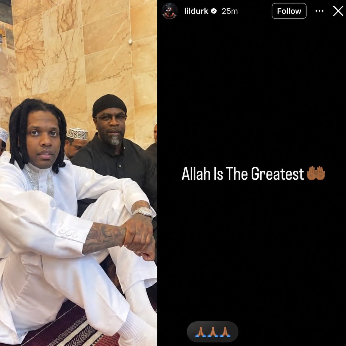 mymixtapez's tweet photo. Lil Durk Shares A Message On Instagram Amid His Ongoing Federal M*rder-For-Hire Trial: 

“Allah Is The Greatest.” 🙏🏽👀 https://t.co/eaX9gq1OAN
