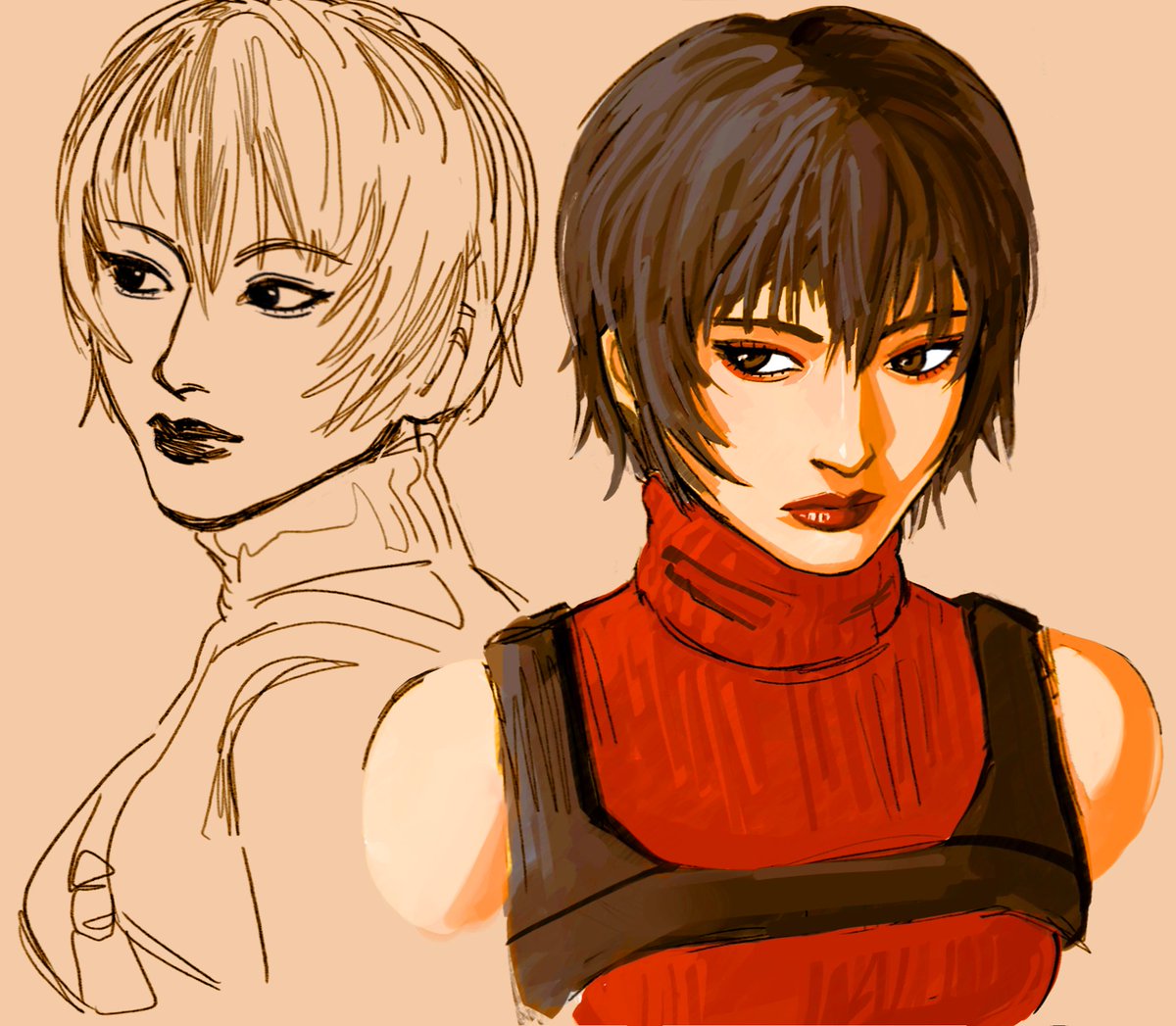 uhloosh's tweet photo. tried drawing ada in that one hairstyle ive been seeing around here https://t.co/MhAscu5sFS