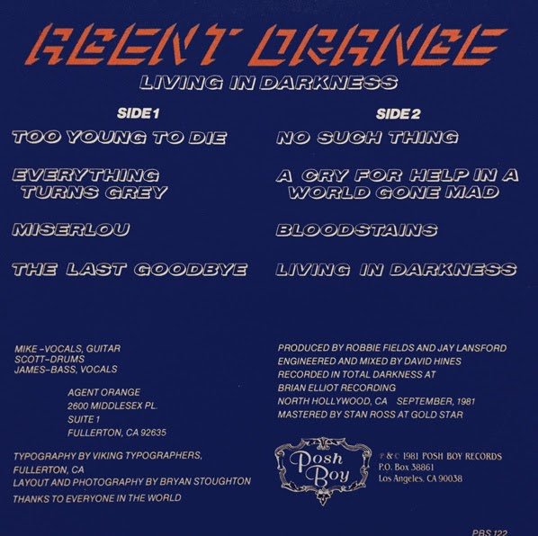 PunkRockStory's tweet photo. 45 years ago

Living in Darkness is the debut studio album by American punk rock band Agent Orange, released in September 1981.

#punk #punks #punkrock #skatepunk #agentorange #livingindarkness #history #punkrockhistory https://t.co/X6q4eUjopV