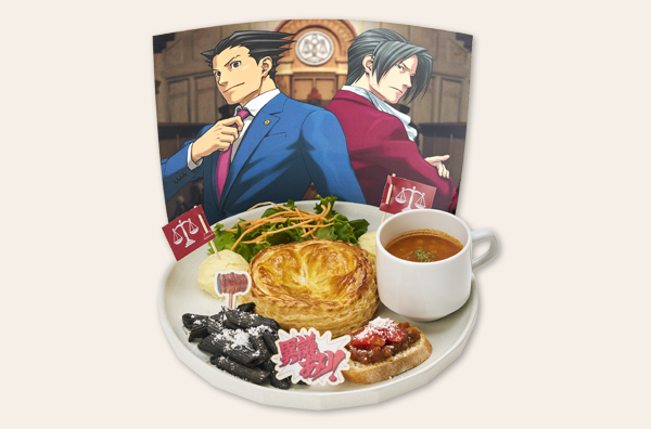 Capcom_Cafe's tweet photo. ／
📢 #カプコンカフェ 「逆転裁判25th」コラボ
＼

『成歩堂龍一＆御剣怜侍
　　　　異議あり！宿命のライバルの
　　　　　　　　　　スペシャルミートパイプレート』

法廷を再現したミートパイプレートです✨
ミートパイと2人をイメージした料理を添えた贅沢プレートです♪

#逆転裁判 https://t.co/TjUZKMjJHI