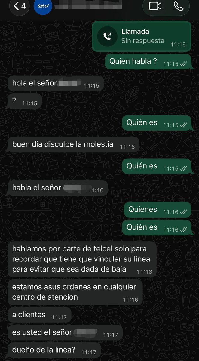 ivillasenor's tweet photo. Este es otro de los riesgos del registro telefónico.

Envían mensajes vía WhatsApp, suplantando a Telcel, para confirmar la identidad de una persona bajo el pretexto de «vincular la línea».

Las empresas de telefonía solo pueden enviar SMS.

Esto es el inicio de un fraude... 👇 https://t.co/9ALCtTPPDp