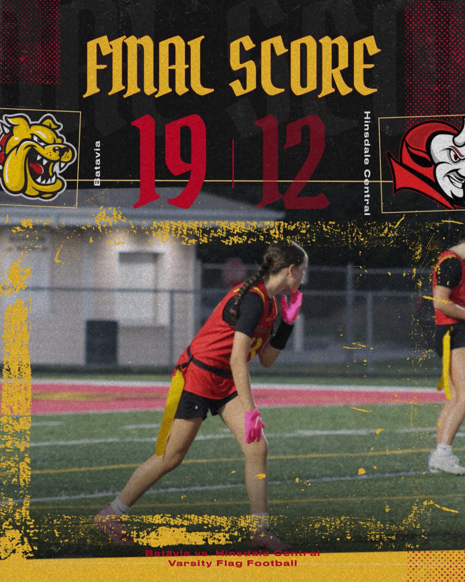 BHS_Flag_FB's tweet photo. Bulldogs 19 - Hinsdale Central 12
Maddie Molitor with 2 TD receptions 
Leah Zimberoff with a game winning TD run 

Let’s goooo https://t.co/XbOgJ9LqdD