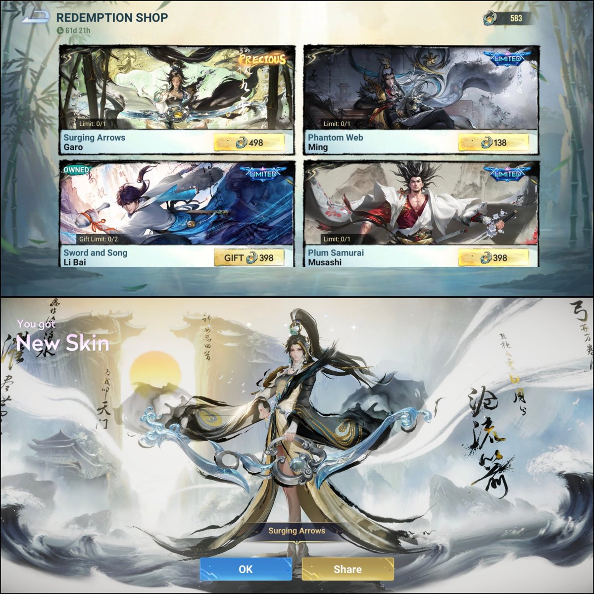 rextorext's tweet photo. The prices are already painful, and I’m not even getting lucky

Garo: 90 draws · 4275 Tokens
Ming: 20 draws · 950 Tokens
Musashi or Li Bai: 60 draws · 2850 Tokens https://t.co/kL3hP10RXn