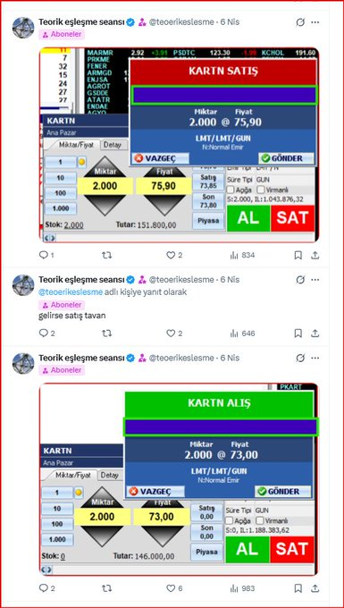 tatarhalife's tweet photo. Abonelik sistemi ne işe yarıyor? 1- Teorik eşleşme seansı sırasında fırsat hisse bulursam kendim alım emiri giriyorum. 2- Girdiğim emirin ekran görüntüsünü abonelerime tweet olarak atıyorum. (09:53’te) 3- Bu kesinlikle al-sat tavsiyesi değildir. https://t.co/GONm4oF4Ds