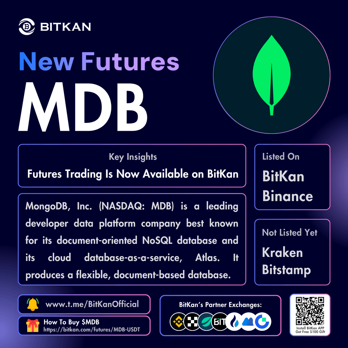 BitKanOfficial's tweet photo. π₯ New Listing: @MongoDB #MDB futures trading pair is listed on BitKan Crypto Exchange
$MDB Futures Trading Pair:
https://t.co/dghUS39ItB
Official #BitKan Announcement:
https://t.co/9WiMULgoHj
Free $100 New User Sign-Up Gift:
https://t.co/41X7AjqzsA https://t.co/F462wWmDuu