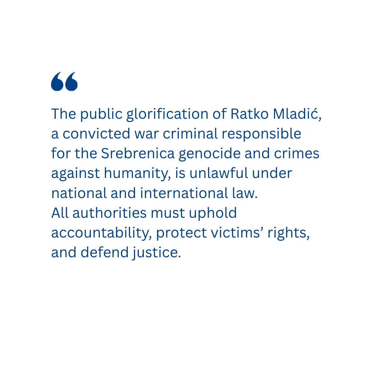 CommissionerHR's tweet photo. The public glorification of Ratko Mladić, a convicted war criminal responsible for the Srebrenica genocide and crimes against humanity, is unlawful under national and international law. All authorities must uphold accountability, protect victims’ rights, and defend justice.
Read my full statement ⬇️
https://t.co/eym62GLzur