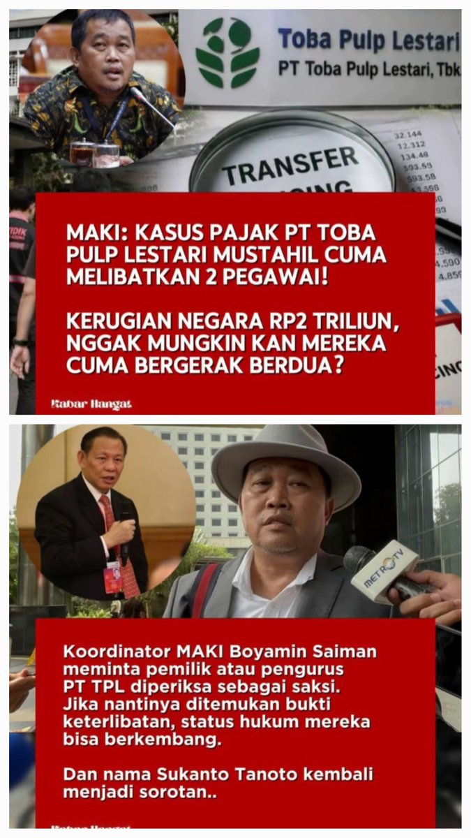 ekowboy2's tweet photo. Ayolah.. Kejagung jika bukti sudah jelas segera bertindak, jgn cuma berhenti di dua orang pegawai pajak tapi pengurus PT TPL jg harus diperiksa. Rakyat mendukung kalian

Negara tdk boleh kalah dg pengusaha hitam yg rusak alam &amp; mengeruk kekayaan kita untuk dibawa di luar negeri!! https://t.co/UXYblxe9g2